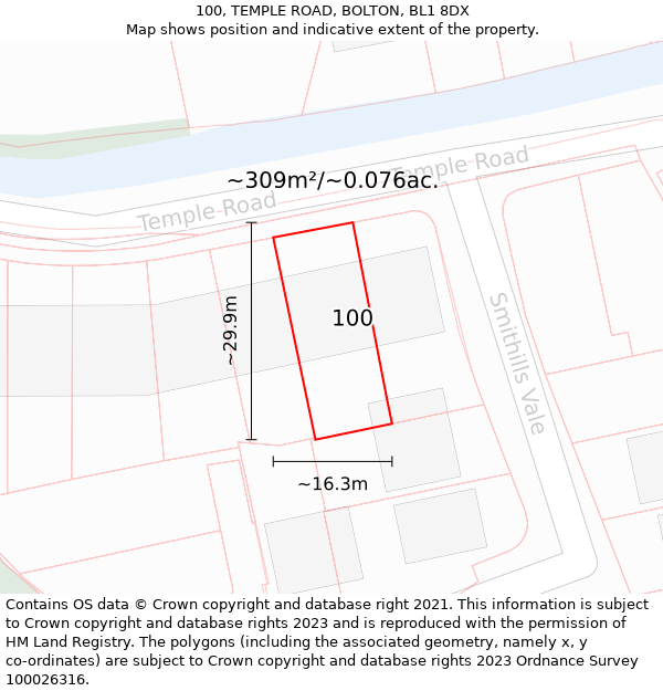 100, TEMPLE ROAD, BOLTON, BL1 8DX: Plot and title map