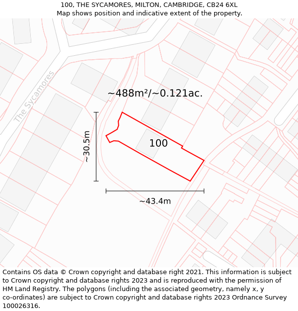 100, THE SYCAMORES, MILTON, CAMBRIDGE, CB24 6XL: Plot and title map