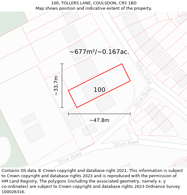 100, TOLLERS LANE, COULSDON, CR5 1BD: Plot and title map