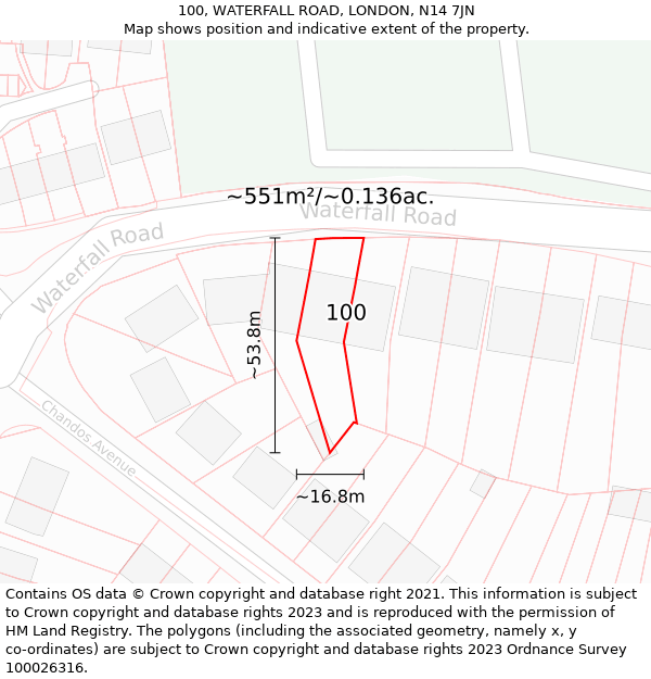 100, WATERFALL ROAD, LONDON, N14 7JN: Plot and title map