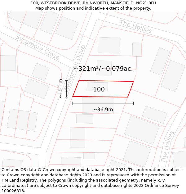 100, WESTBROOK DRIVE, RAINWORTH, MANSFIELD, NG21 0FH: Plot and title map