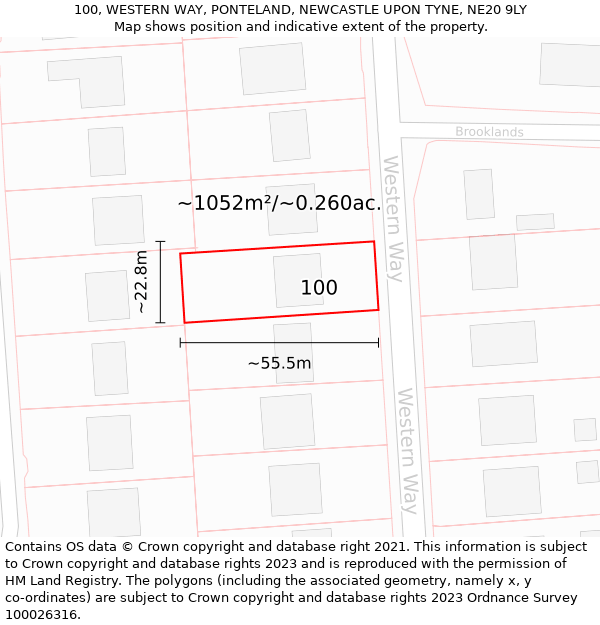 100, WESTERN WAY, PONTELAND, NEWCASTLE UPON TYNE, NE20 9LY: Plot and title map