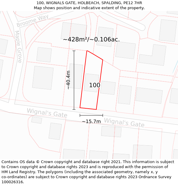 100, WIGNALS GATE, HOLBEACH, SPALDING, PE12 7HR: Plot and title map