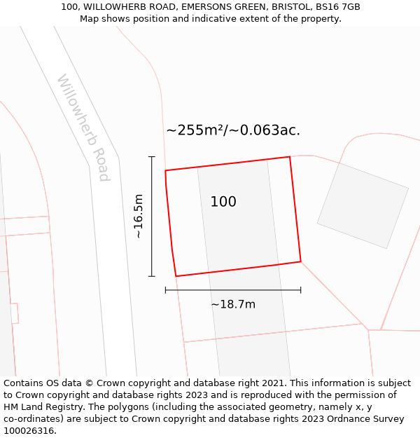 100, WILLOWHERB ROAD, EMERSONS GREEN, BRISTOL, BS16 7GB: Plot and title map