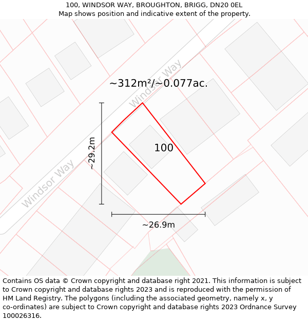 100, WINDSOR WAY, BROUGHTON, BRIGG, DN20 0EL: Plot and title map