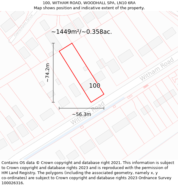 100, WITHAM ROAD, WOODHALL SPA, LN10 6RA: Plot and title map