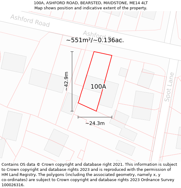 100A, ASHFORD ROAD, BEARSTED, MAIDSTONE, ME14 4LT: Plot and title map