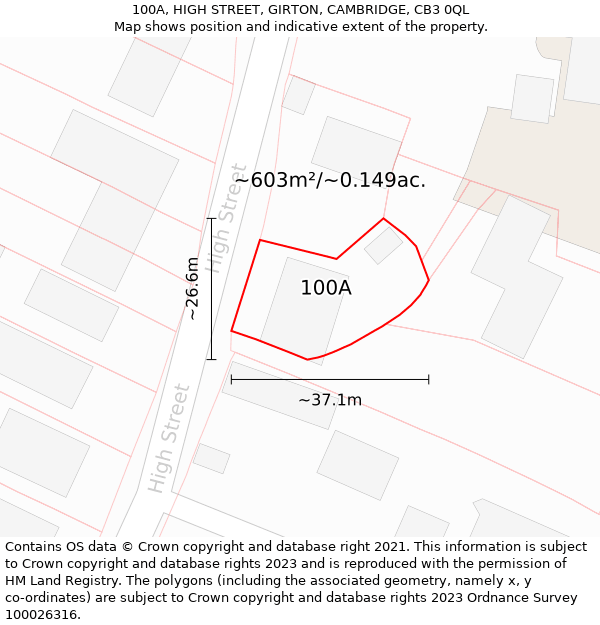 100A, HIGH STREET, GIRTON, CAMBRIDGE, CB3 0QL: Plot and title map