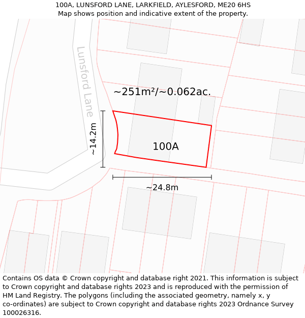 100A, LUNSFORD LANE, LARKFIELD, AYLESFORD, ME20 6HS: Plot and title map