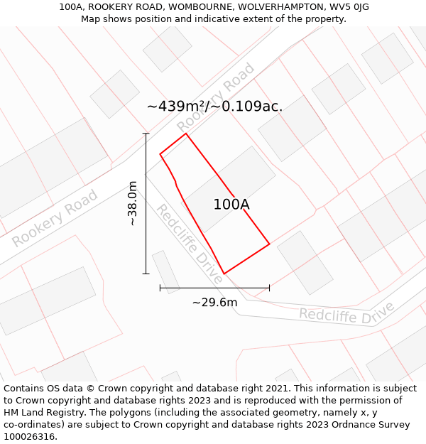 100A, ROOKERY ROAD, WOMBOURNE, WOLVERHAMPTON, WV5 0JG: Plot and title map