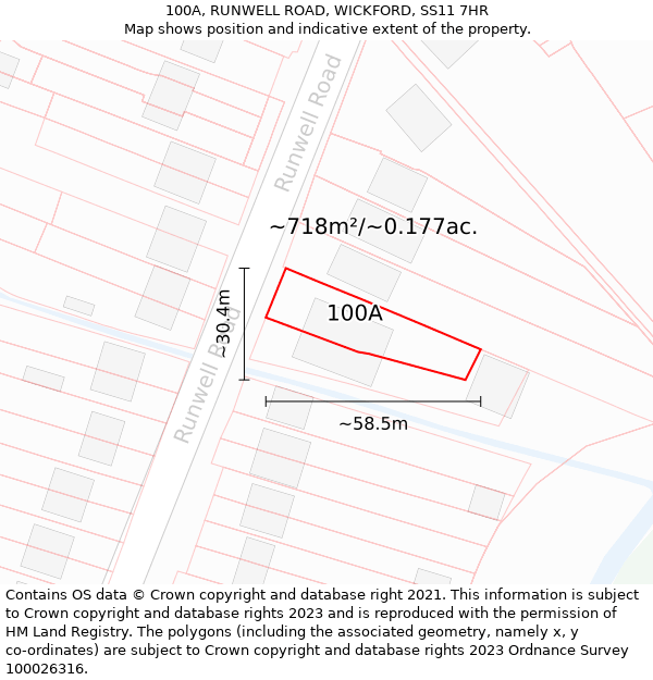 100A, RUNWELL ROAD, WICKFORD, SS11 7HR: Plot and title map