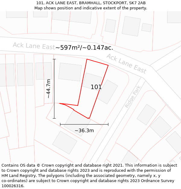101, ACK LANE EAST, BRAMHALL, STOCKPORT, SK7 2AB: Plot and title map