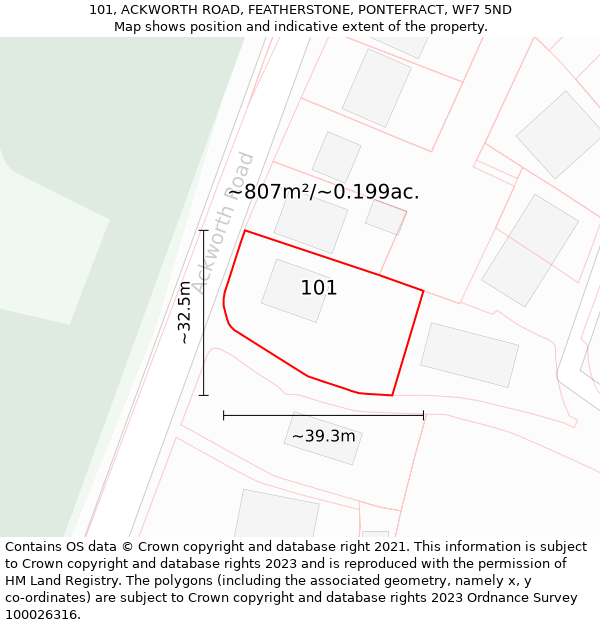 101, ACKWORTH ROAD, FEATHERSTONE, PONTEFRACT, WF7 5ND: Plot and title map