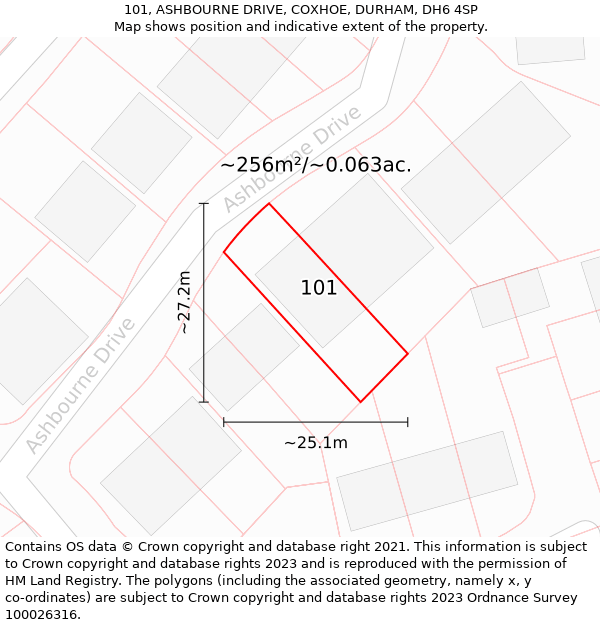 101, ASHBOURNE DRIVE, COXHOE, DURHAM, DH6 4SP: Plot and title map