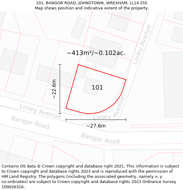 101, BANGOR ROAD, JOHNSTOWN, WREXHAM, LL14 2SS: Plot and title map