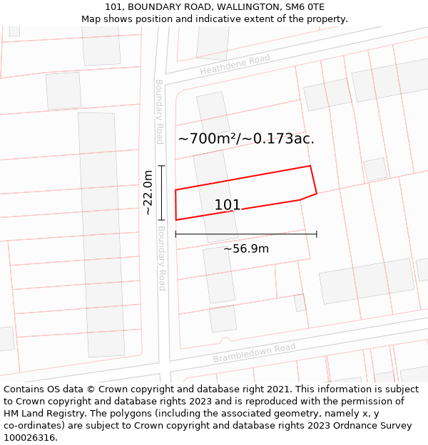 101, BOUNDARY ROAD, WALLINGTON, SM6 0TE: Plot and title map