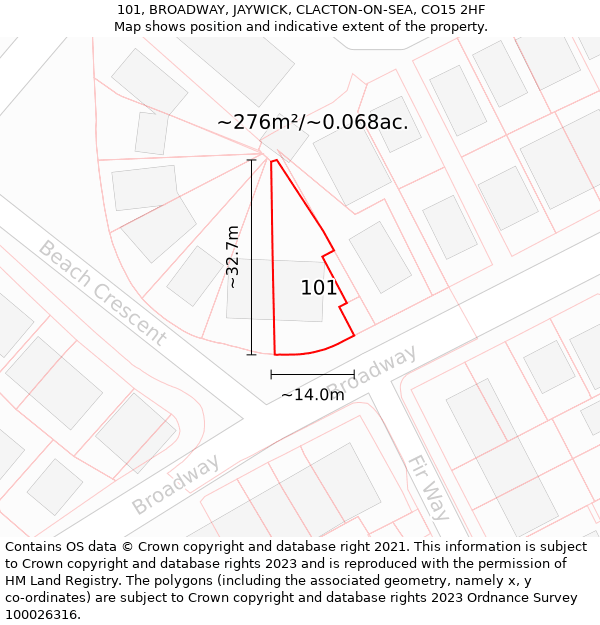 101, BROADWAY, JAYWICK, CLACTON-ON-SEA, CO15 2HF: Plot and title map