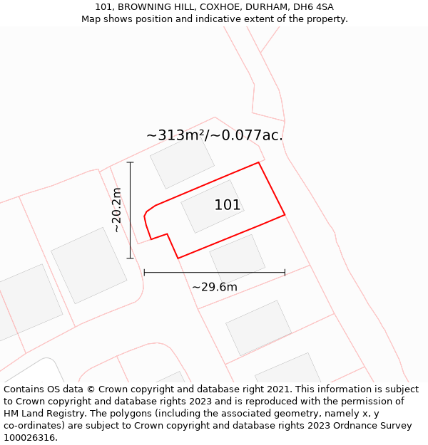 101, BROWNING HILL, COXHOE, DURHAM, DH6 4SA: Plot and title map