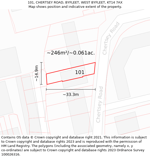 101, CHERTSEY ROAD, BYFLEET, WEST BYFLEET, KT14 7AX: Plot and title map