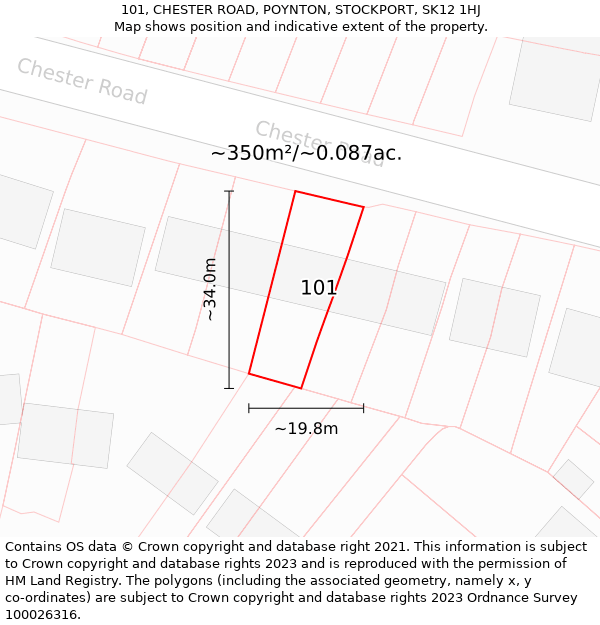 101, CHESTER ROAD, POYNTON, STOCKPORT, SK12 1HJ: Plot and title map