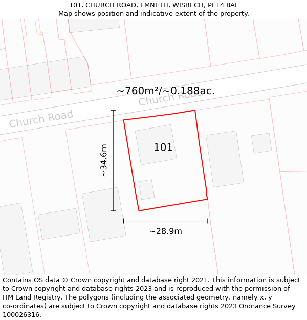 101, CHURCH ROAD, EMNETH, WISBECH, PE14 8AF: Plot and title map