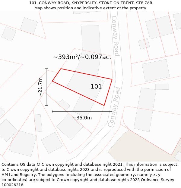 101, CONWAY ROAD, KNYPERSLEY, STOKE-ON-TRENT, ST8 7AR: Plot and title map