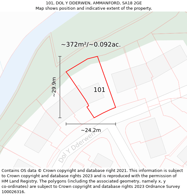 101, DOL Y DDERWEN, AMMANFORD, SA18 2GE: Plot and title map