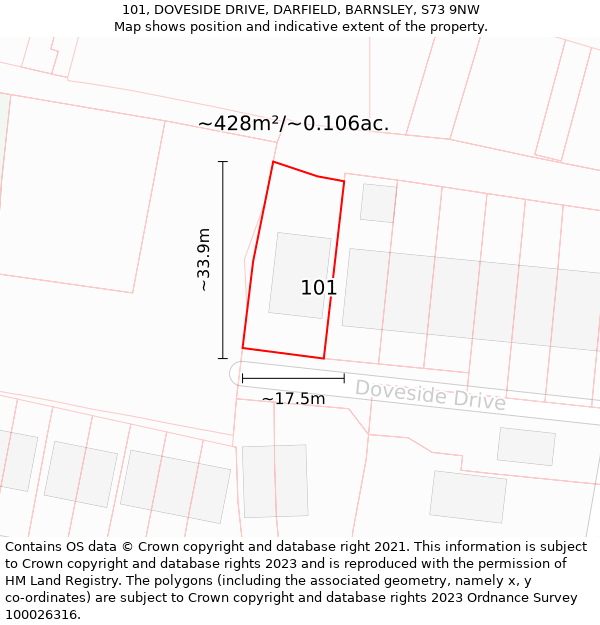 101, DOVESIDE DRIVE, DARFIELD, BARNSLEY, S73 9NW: Plot and title map