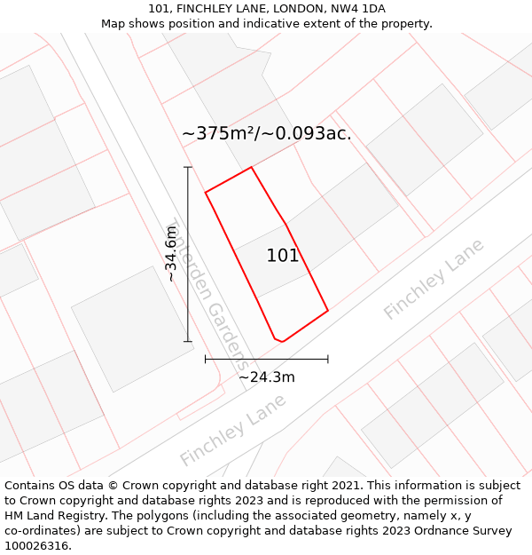 101, FINCHLEY LANE, LONDON, NW4 1DA: Plot and title map