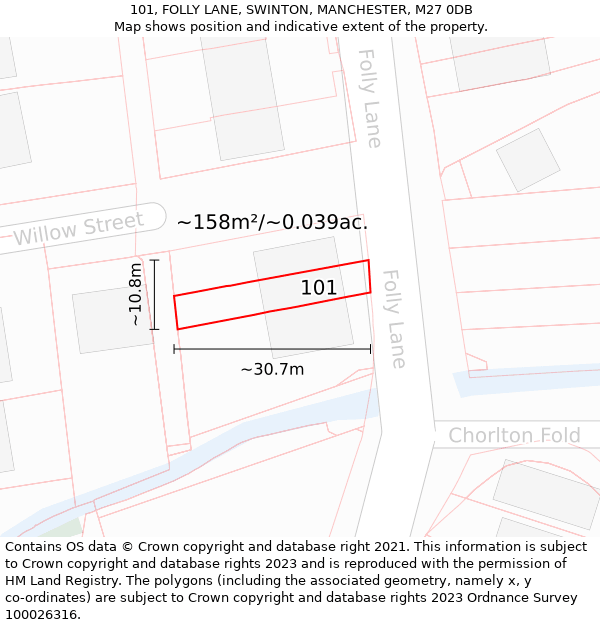 101, FOLLY LANE, SWINTON, MANCHESTER, M27 0DB: Plot and title map