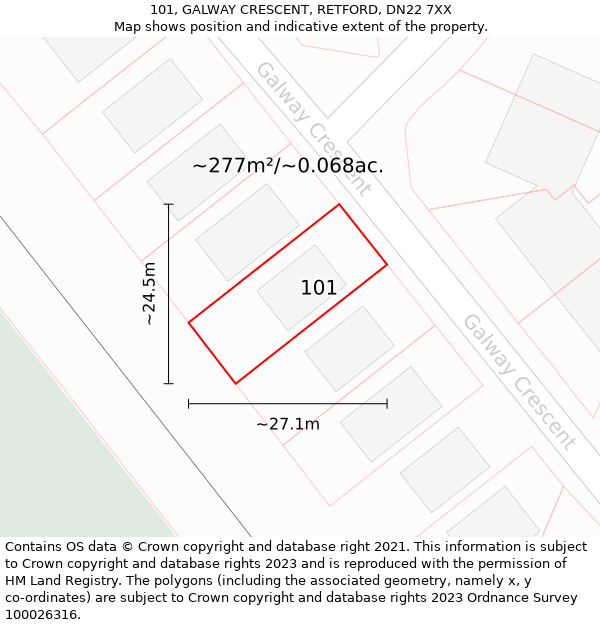 101, GALWAY CRESCENT, RETFORD, DN22 7XX: Plot and title map