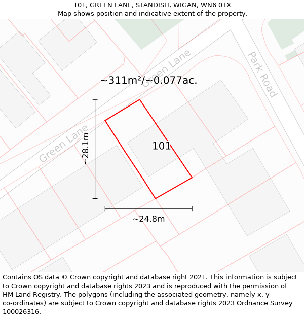 101, GREEN LANE, STANDISH, WIGAN, WN6 0TX: Plot and title map