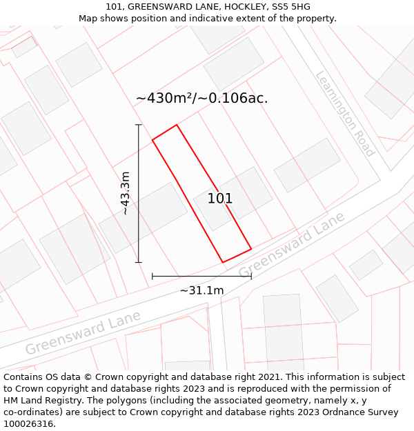 101, GREENSWARD LANE, HOCKLEY, SS5 5HG: Plot and title map