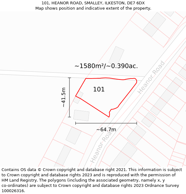 101, HEANOR ROAD, SMALLEY, ILKESTON, DE7 6DX: Plot and title map