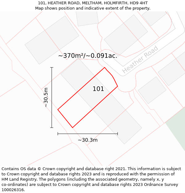 101, HEATHER ROAD, MELTHAM, HOLMFIRTH, HD9 4HT: Plot and title map