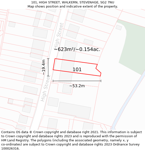 101, HIGH STREET, WALKERN, STEVENAGE, SG2 7NU: Plot and title map