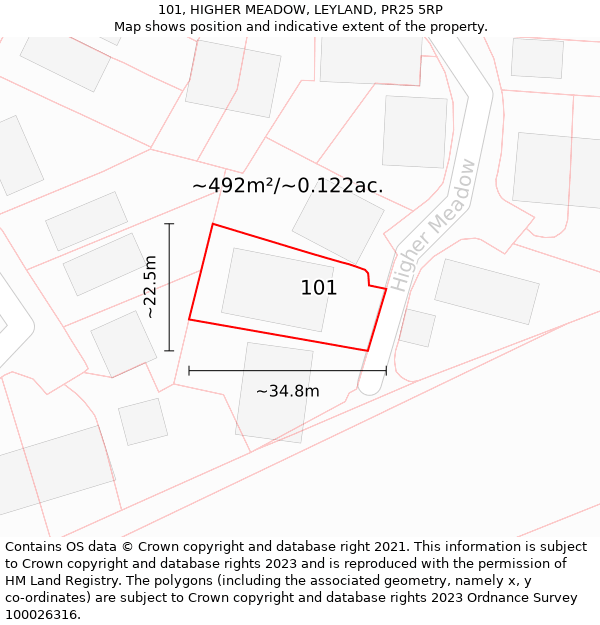 101, HIGHER MEADOW, LEYLAND, PR25 5RP: Plot and title map