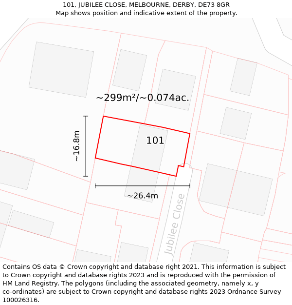 101, JUBILEE CLOSE, MELBOURNE, DERBY, DE73 8GR: Plot and title map