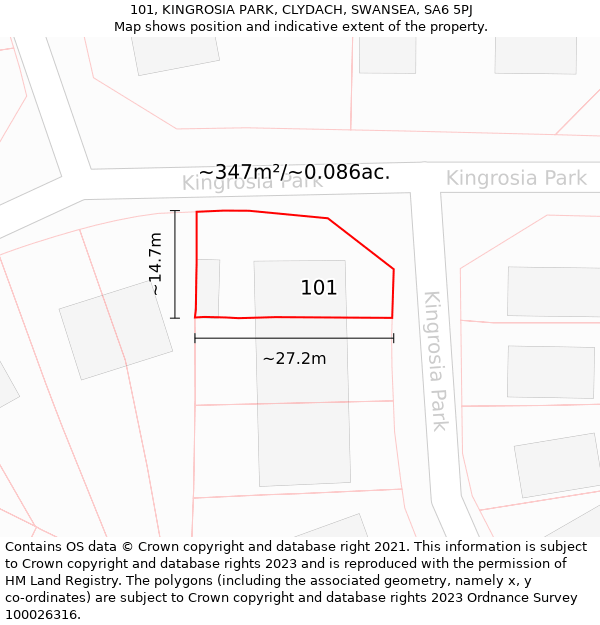 101, KINGROSIA PARK, CLYDACH, SWANSEA, SA6 5PJ: Plot and title map