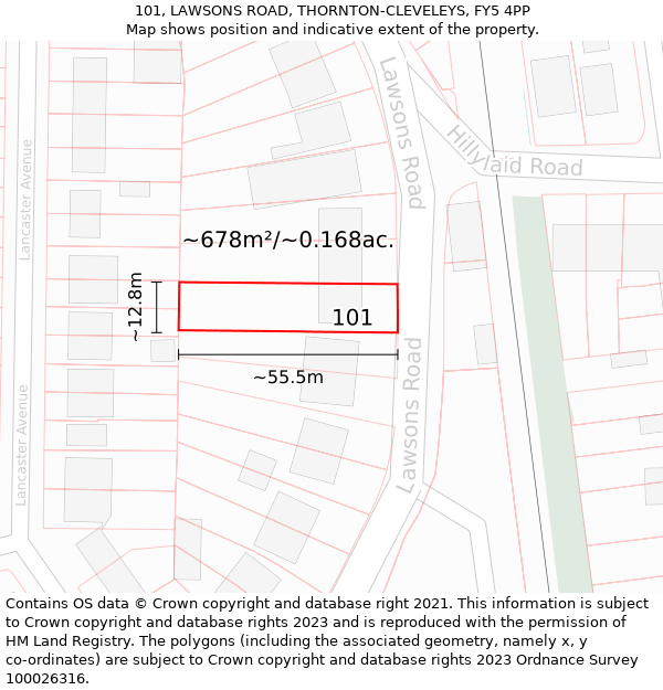101, LAWSONS ROAD, THORNTON-CLEVELEYS, FY5 4PP: Plot and title map