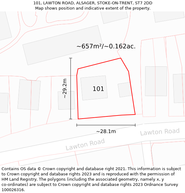 101, LAWTON ROAD, ALSAGER, STOKE-ON-TRENT, ST7 2DD: Plot and title map