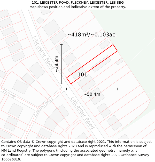 101, LEICESTER ROAD, FLECKNEY, LEICESTER, LE8 8BG: Plot and title map