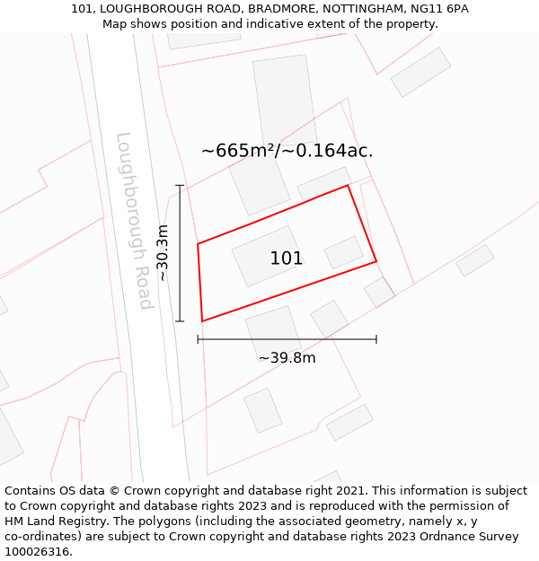 101, LOUGHBOROUGH ROAD, BRADMORE, NOTTINGHAM, NG11 6PA: Plot and title map