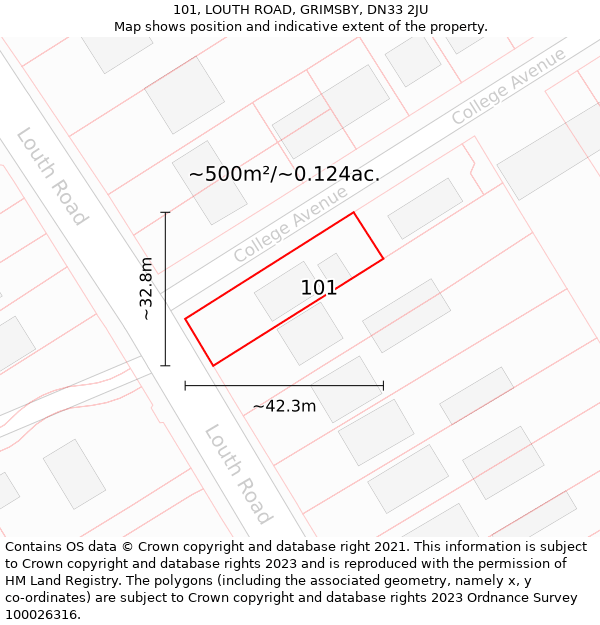 101, LOUTH ROAD, GRIMSBY, DN33 2JU: Plot and title map
