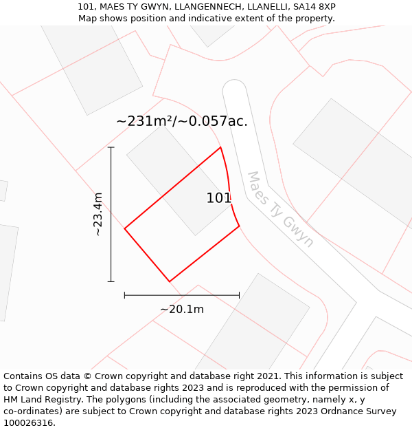 101, MAES TY GWYN, LLANGENNECH, LLANELLI, SA14 8XP: Plot and title map