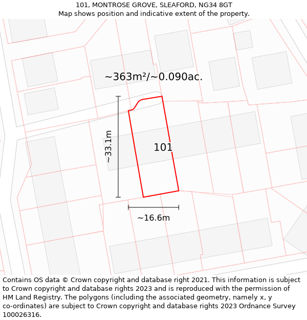 101, MONTROSE GROVE, SLEAFORD, NG34 8GT: Plot and title map