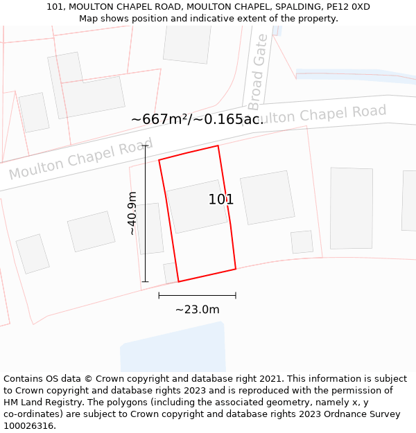 101, MOULTON CHAPEL ROAD, MOULTON CHAPEL, SPALDING, PE12 0XD: Plot and title map