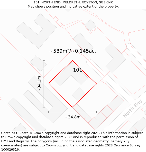 101, NORTH END, MELDRETH, ROYSTON, SG8 6NX: Plot and title map