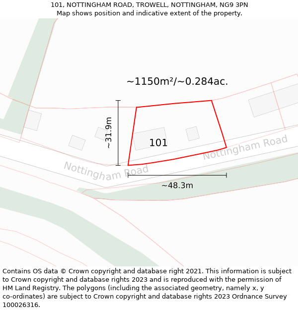 101, NOTTINGHAM ROAD, TROWELL, NOTTINGHAM, NG9 3PN: Plot and title map