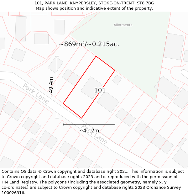 101, PARK LANE, KNYPERSLEY, STOKE-ON-TRENT, ST8 7BG: Plot and title map